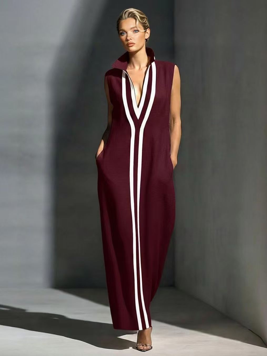 Egle Colorblock Contrast-Stripe Ribbed Maxi Dress