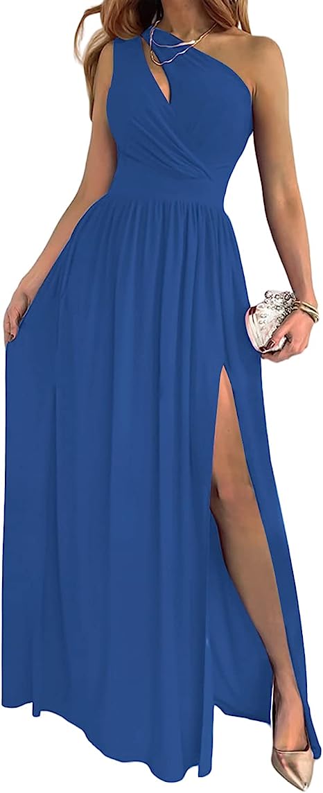 Filomena One-Shoulder Cutout High-Slit Maxi Dress