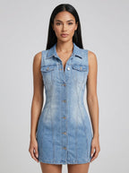 Demi Denim Button Dress on model