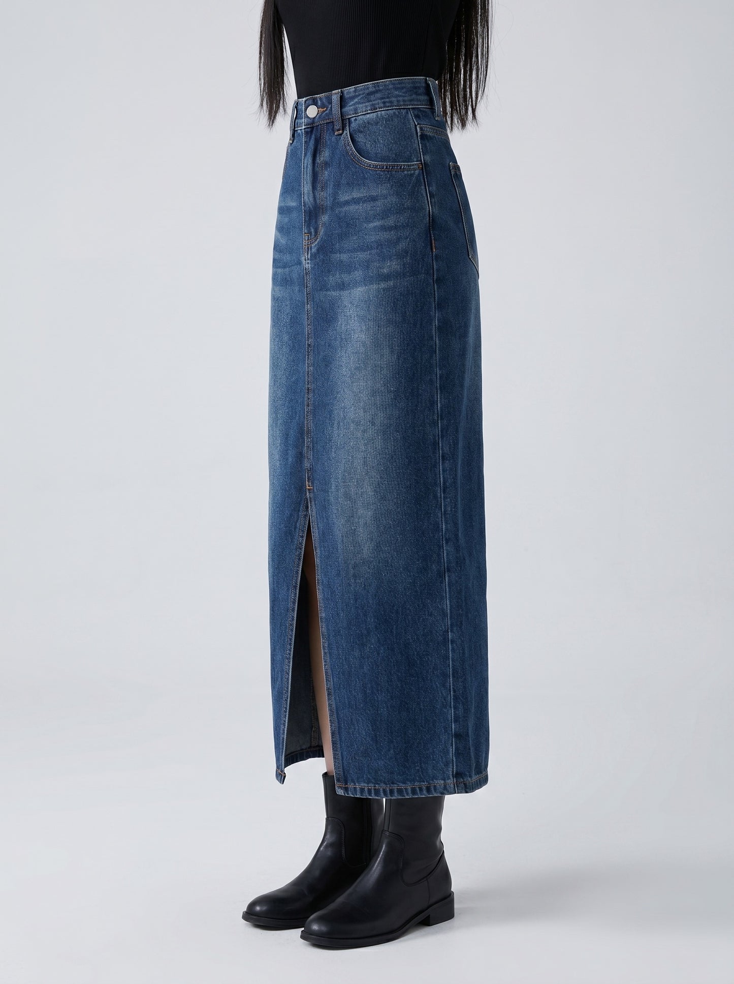 Donata Denim Midi Skirt on model