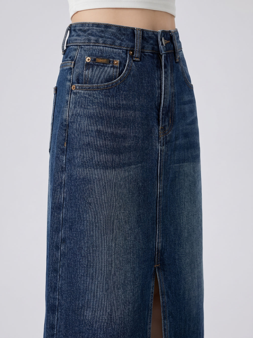 Donata Denim Midi Skirt on model