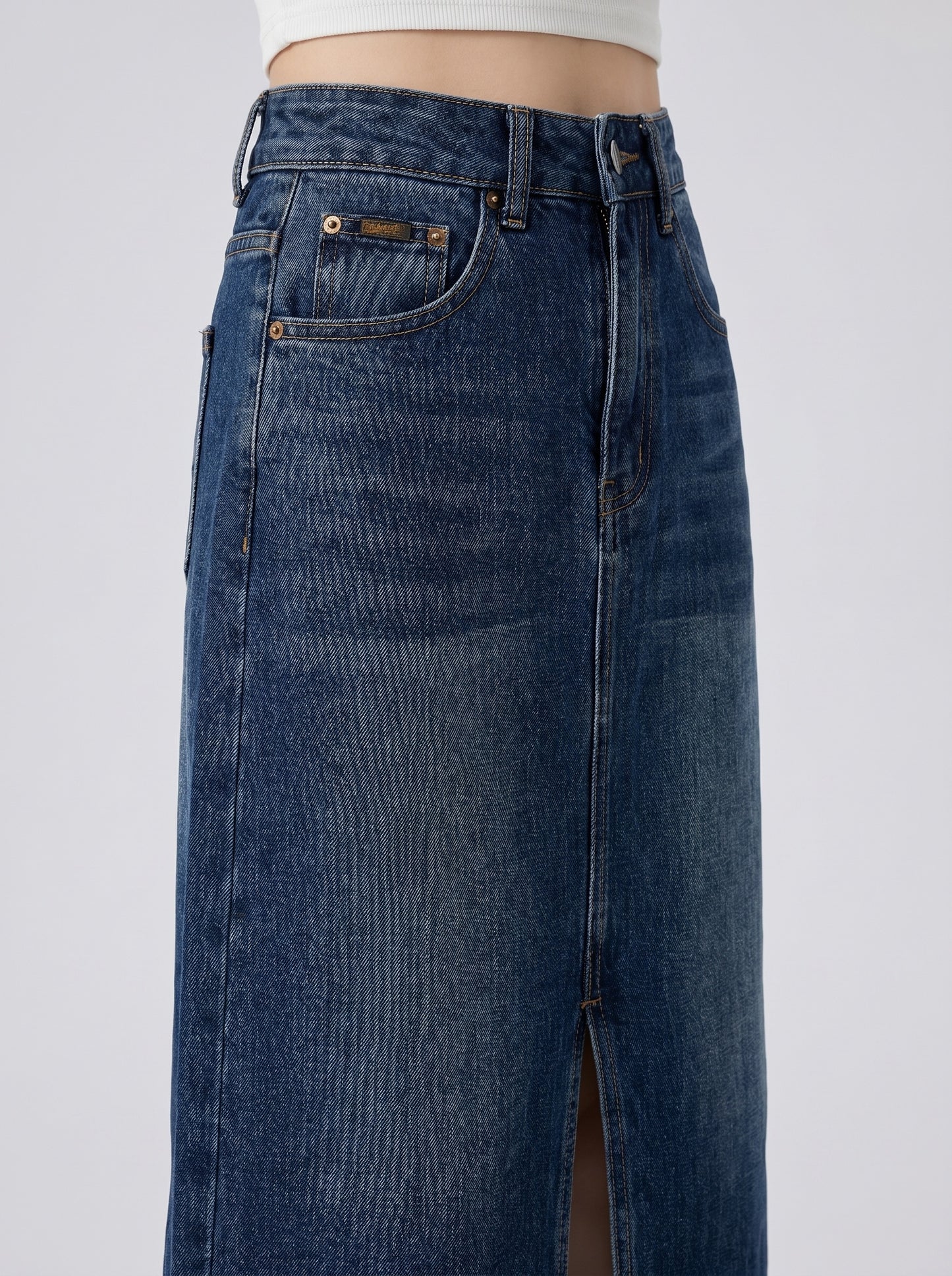 Donata Denim Midi Skirt on model