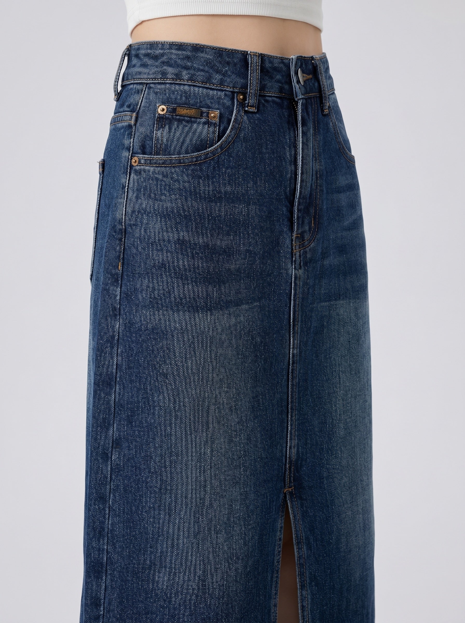 Donata Denim Midi Skirt on model