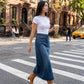 Donata Denim Midi Skirt on model