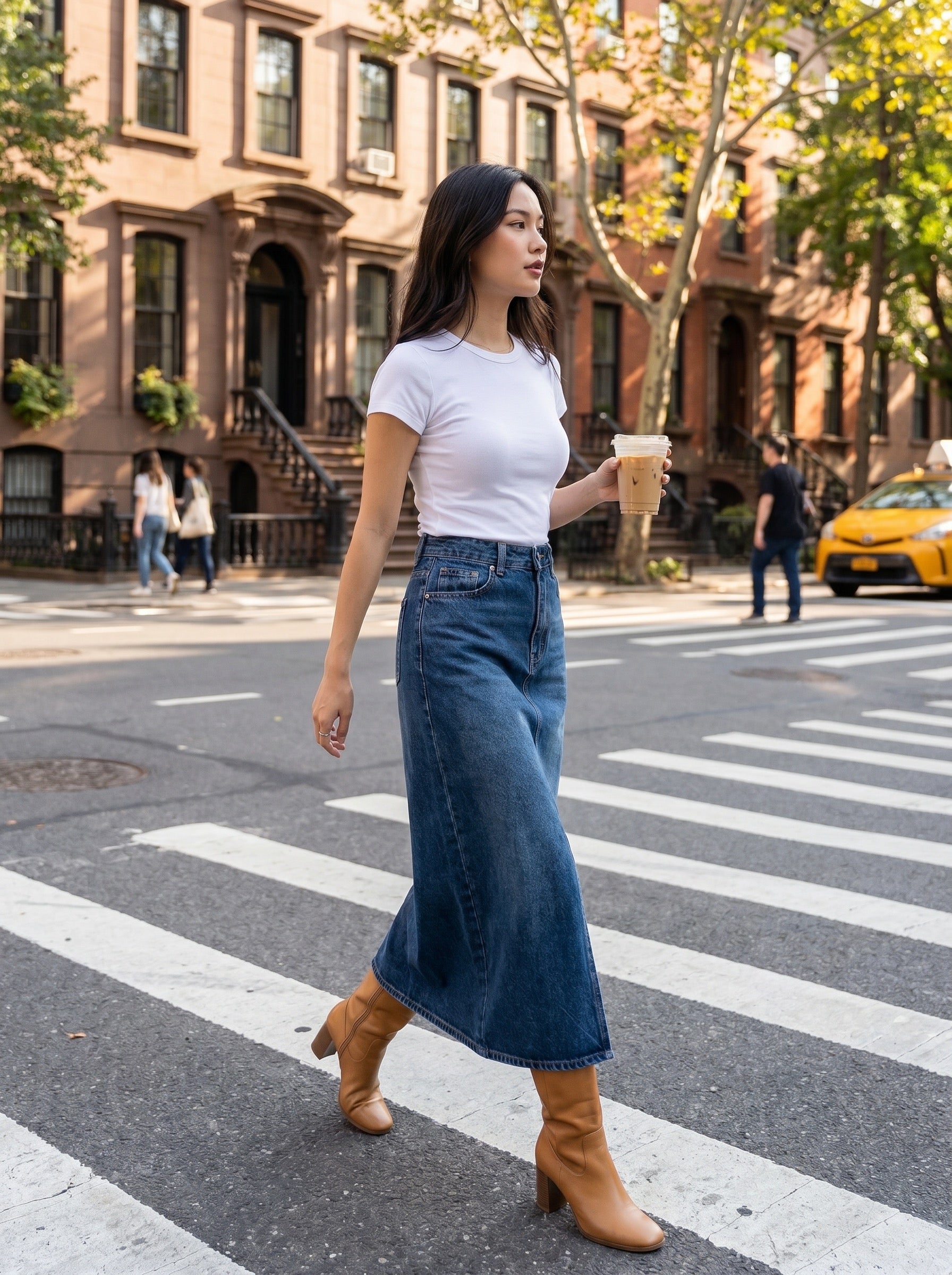 Donata Denim Midi Skirt on model