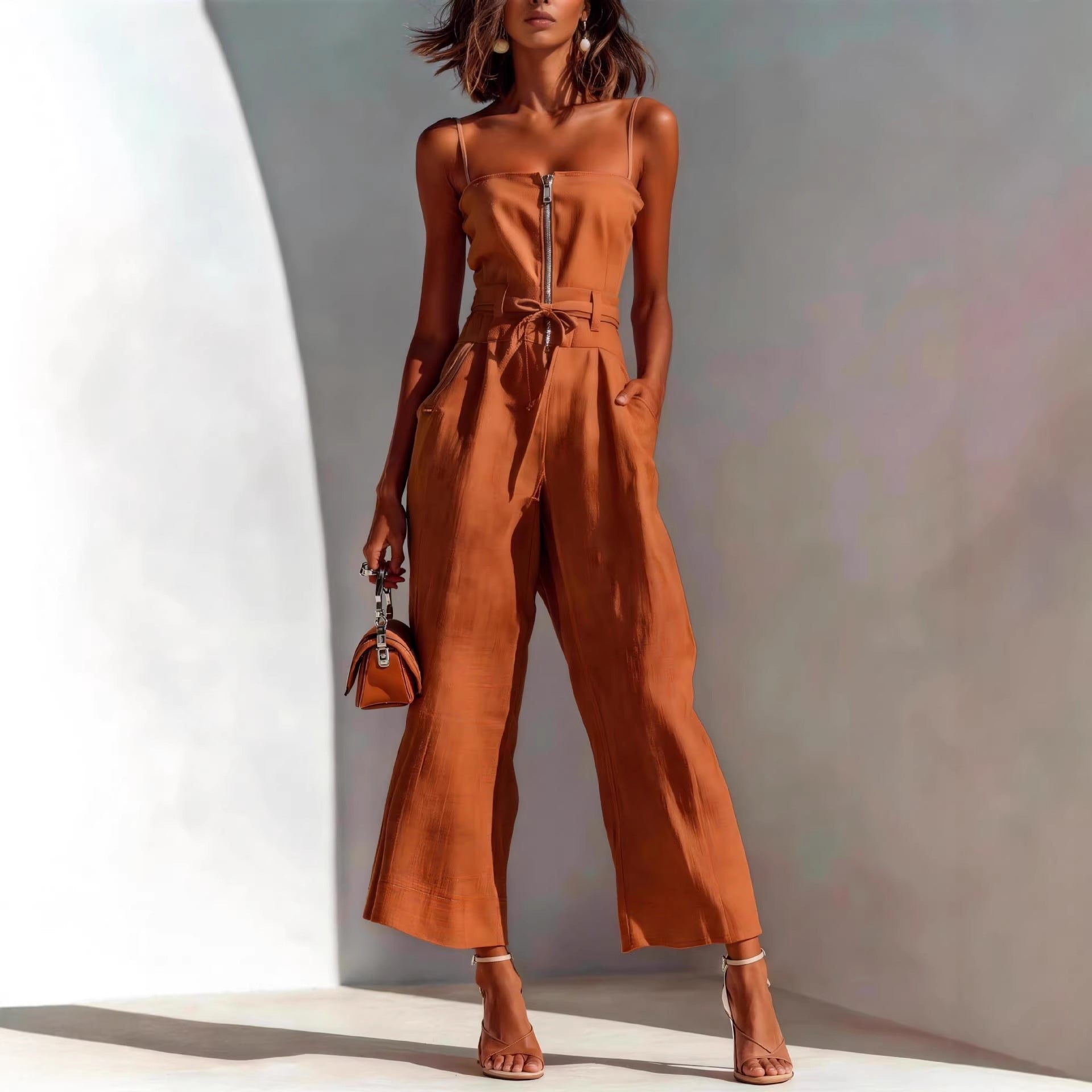 Severina Strapless Zip-Front Wide-Leg Jumpsuit