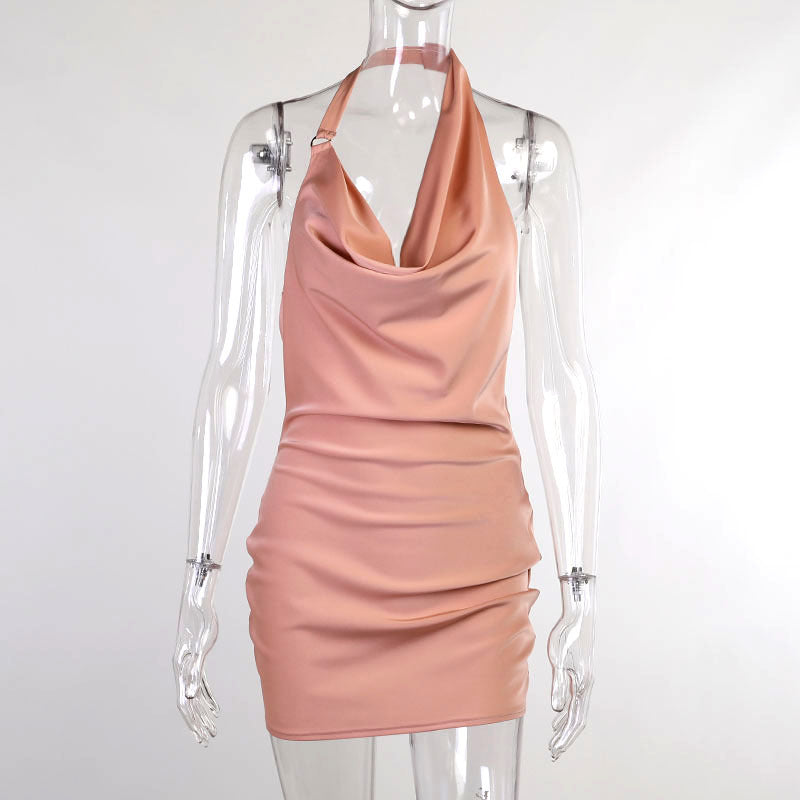 Lucilla Draped Cowl Halter Backless Mini Dress