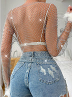 Floriana Rhinestone Mesh Top