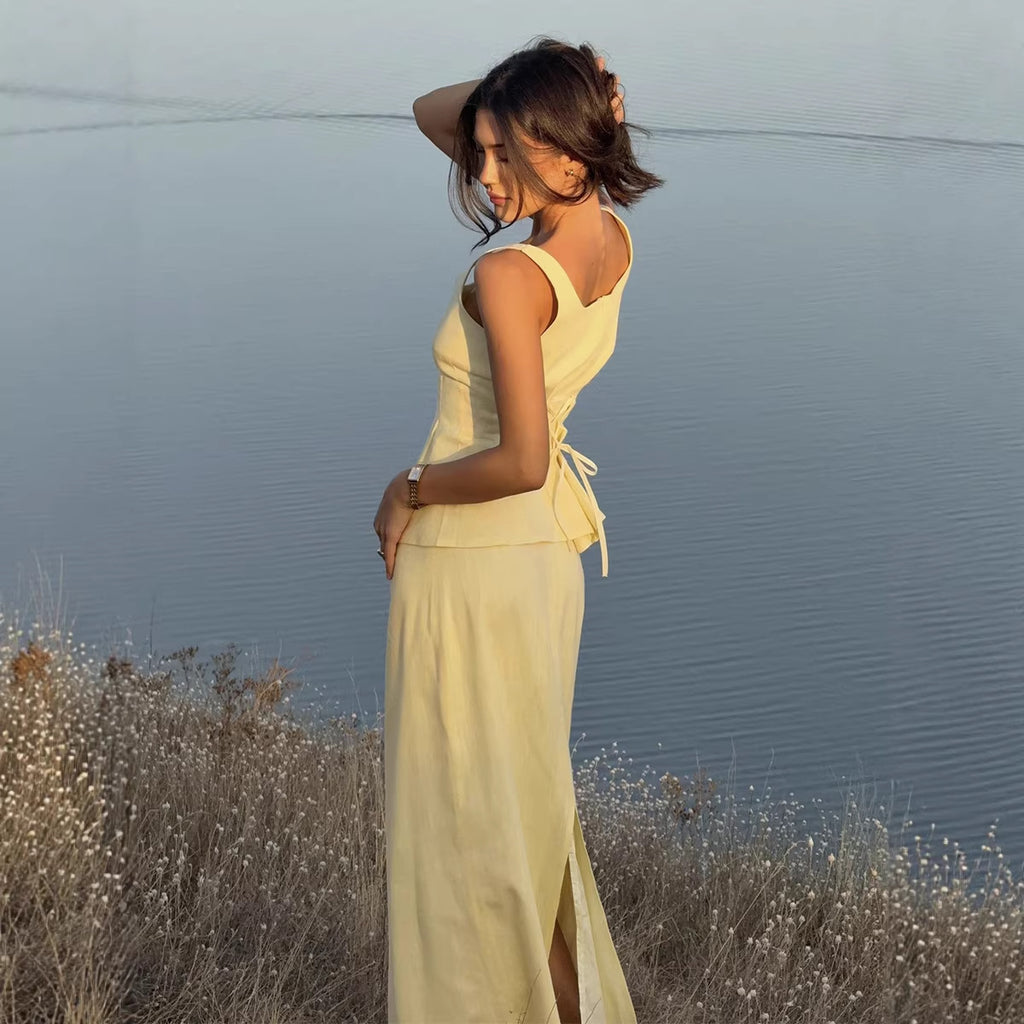 Evelina Scoop-Neck Tank and Fishtail Maxi Skirt Two-Piece Set