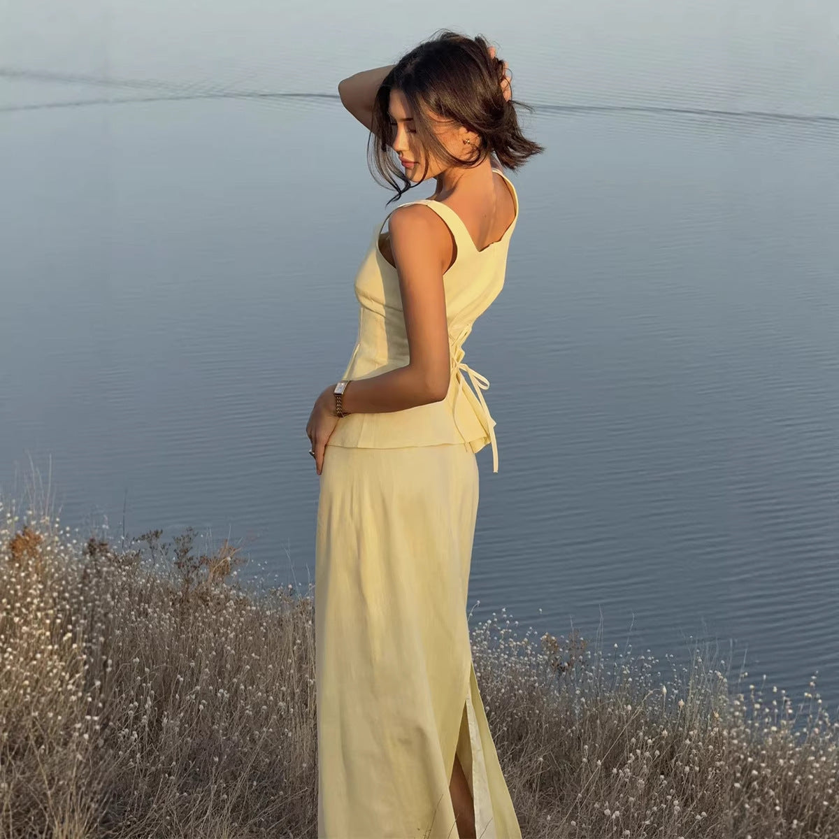 Evelina Scoop-Neck Tank and Fishtail Maxi Skirt Two-Piece Set
