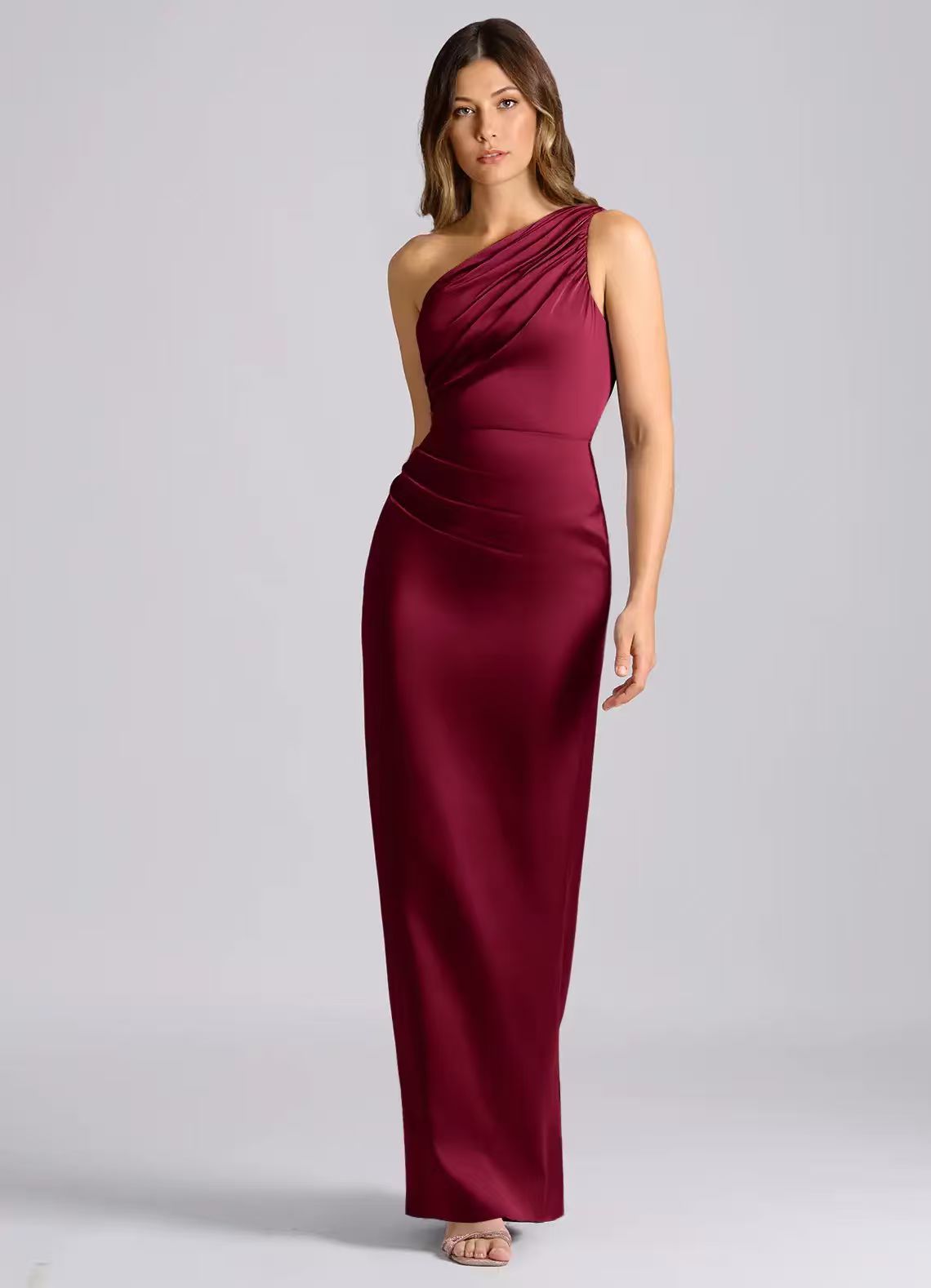 Rosita One-Shoulder Ruched Satin Maxi Dress