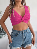 Albachiara Twist-Front Knit Halter Crop Top