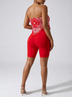 Editta Bandana-Print Bandeau & Biker Short Set on model