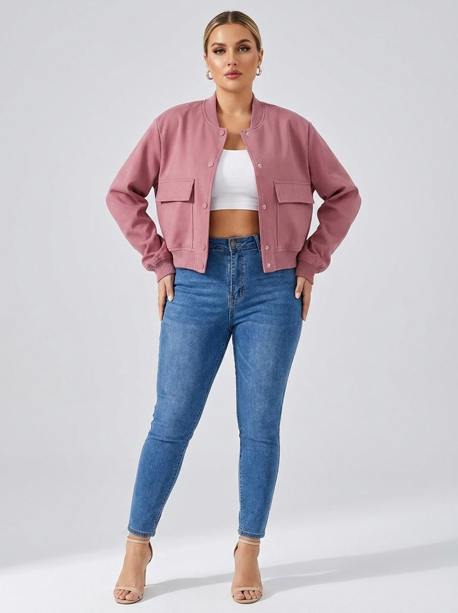 Edvige Cropped Varsity Bomber Jacket on model