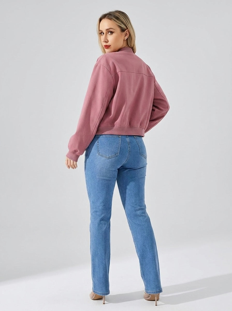 Edvige Cropped Varsity Bomber Jacket on model