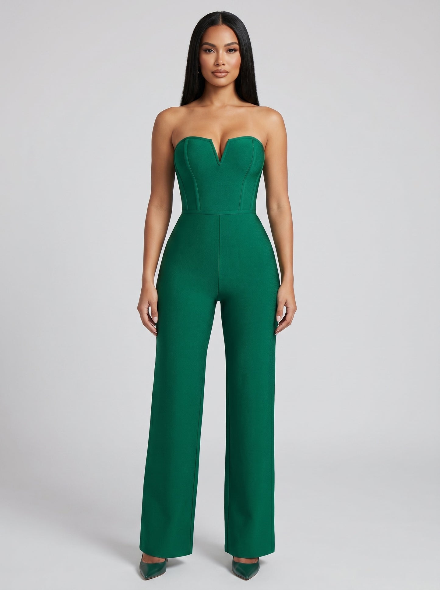 Elettra Strapless Bandage Jumpsuit on model