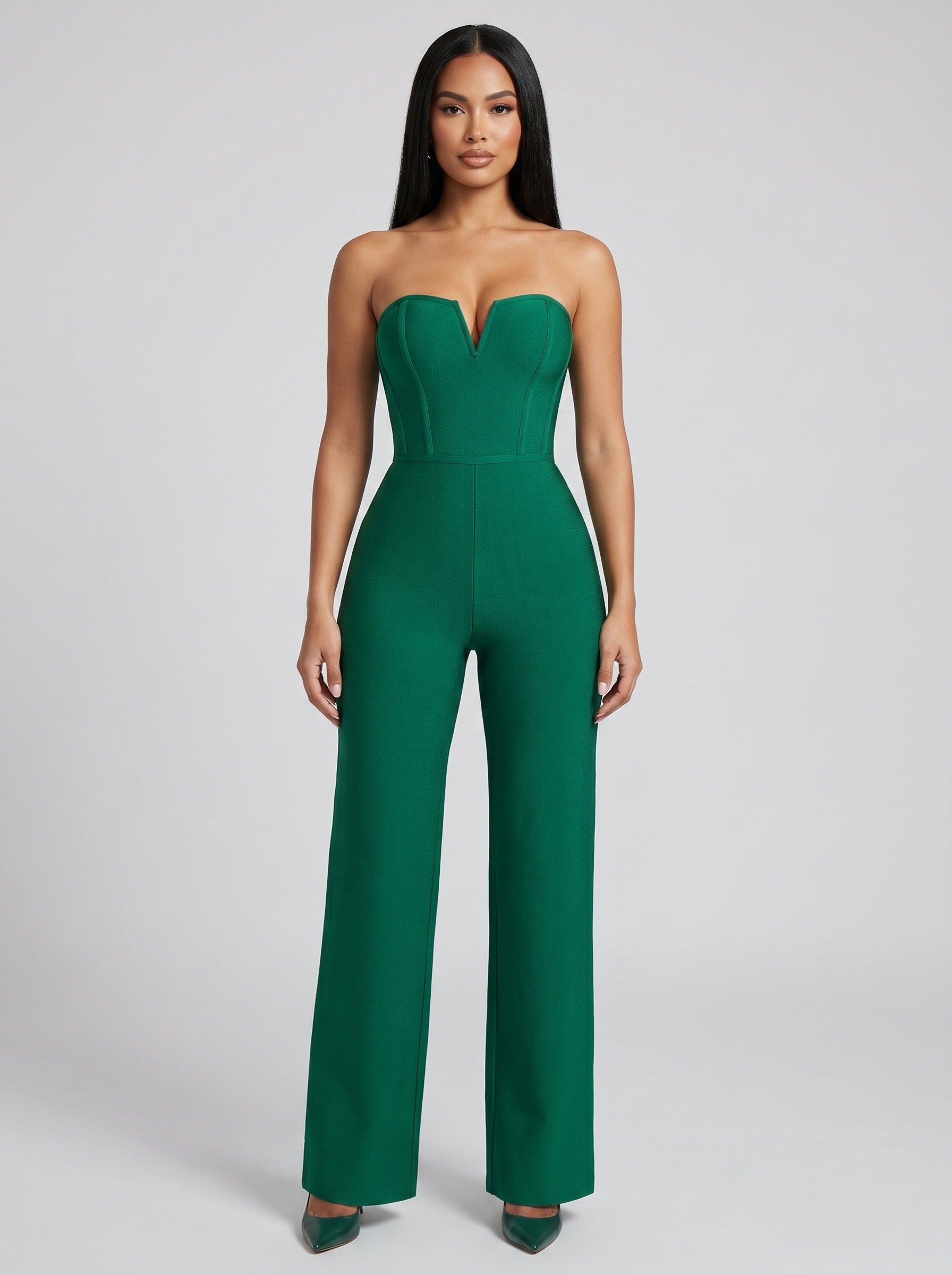 Elettra Strapless Bandage Jumpsuit on model
