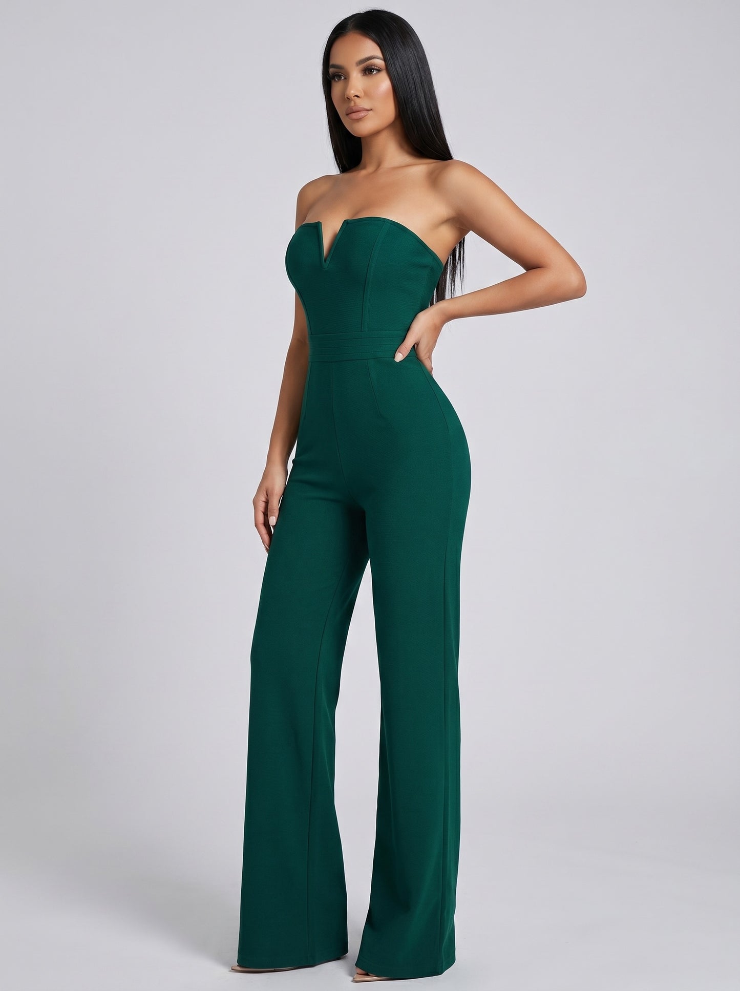 Elettra Strapless Bandage Jumpsuit on model