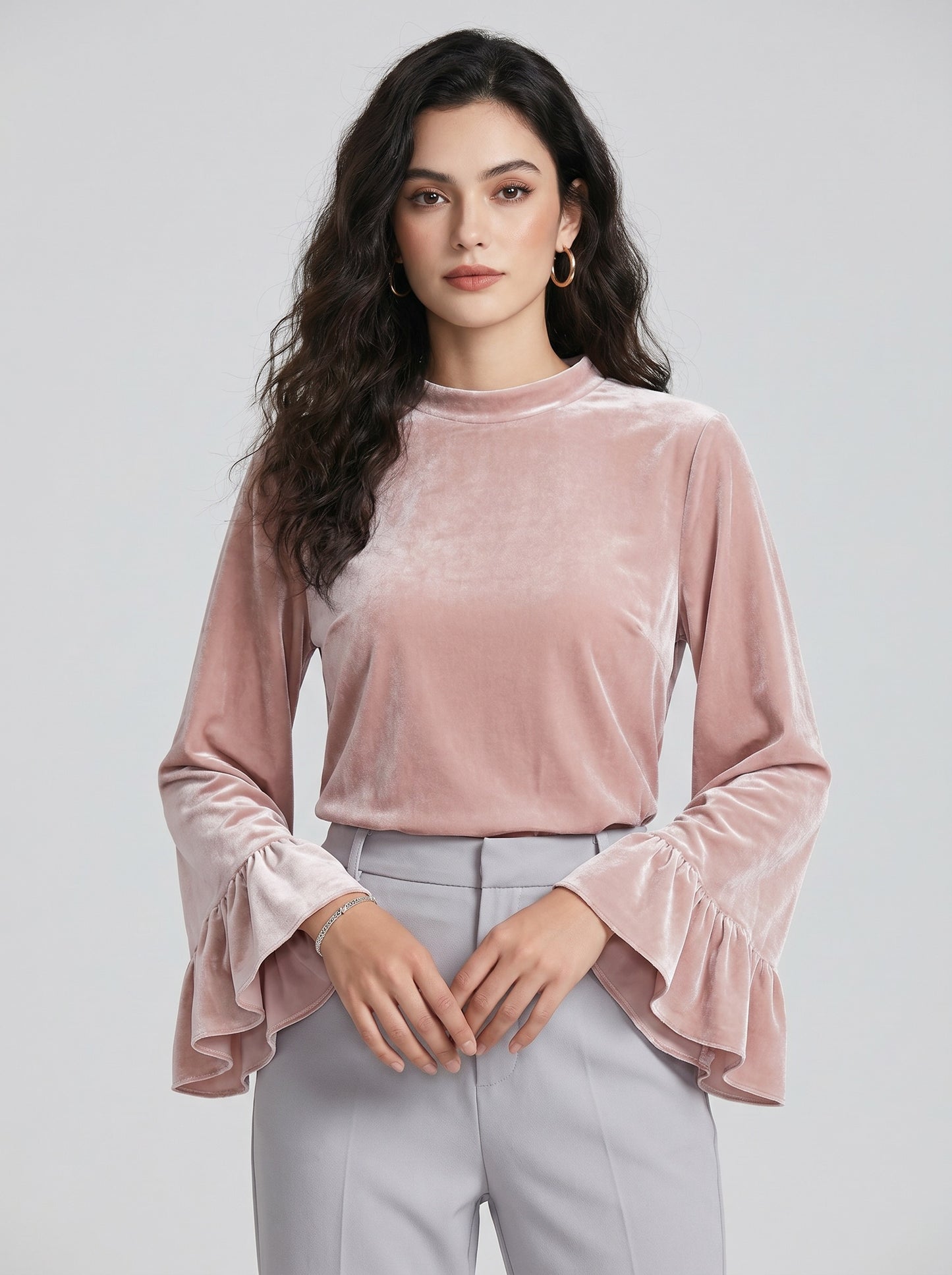 Eloisa Velvet Flute Top on model