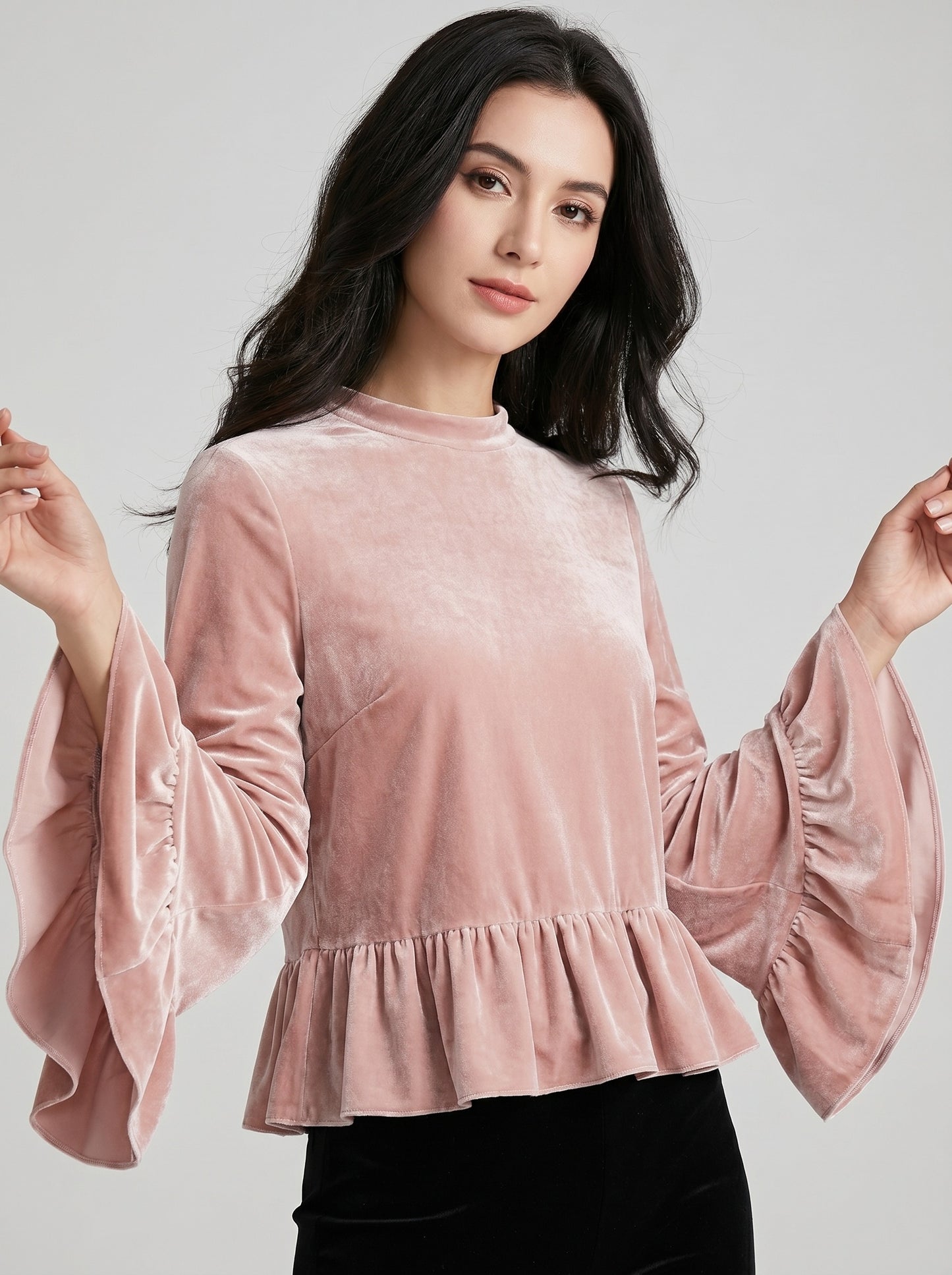 Eloisa Velvet Flute Top on model