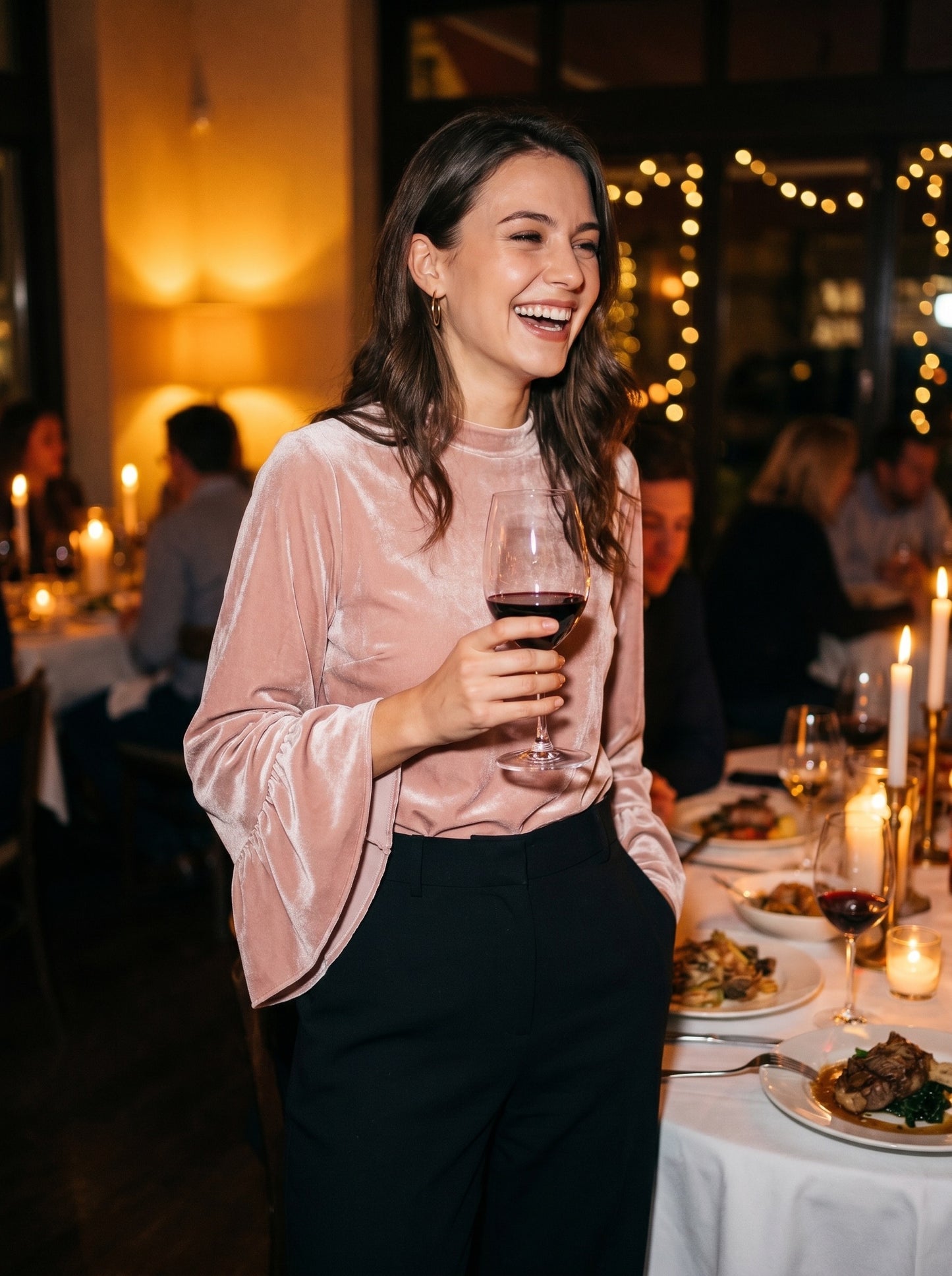 Eloisa Velvet Flute Top on model