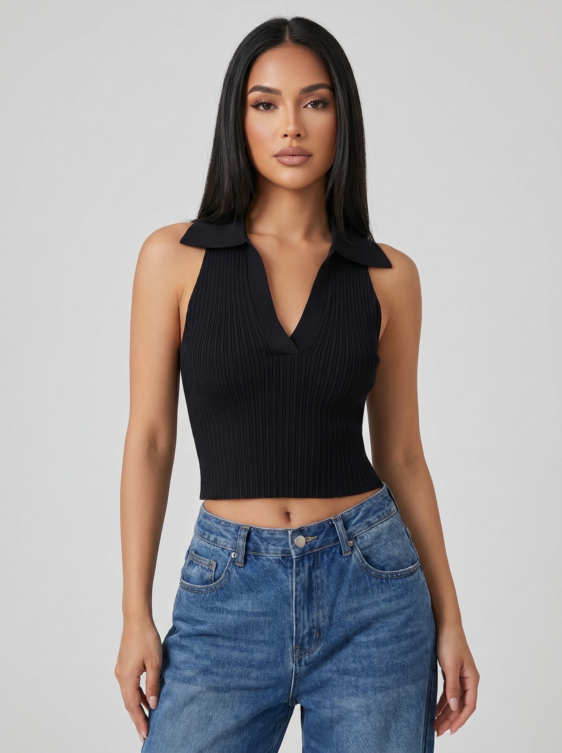 Elsa Polo Knit Top on model