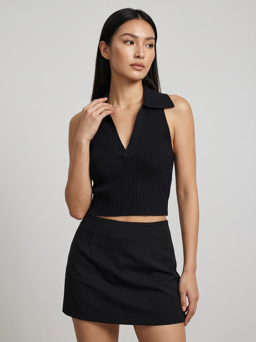 Elsa Polo Knit Top on model