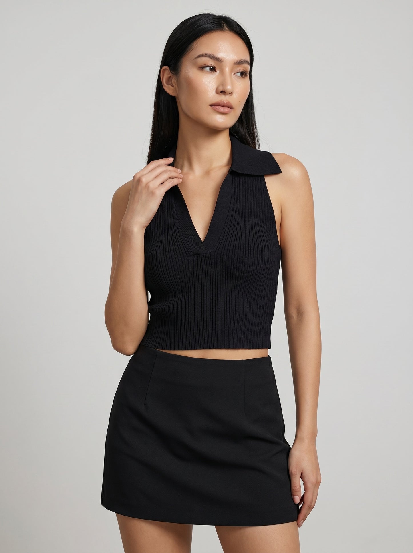 Elsa Polo Knit Top on model