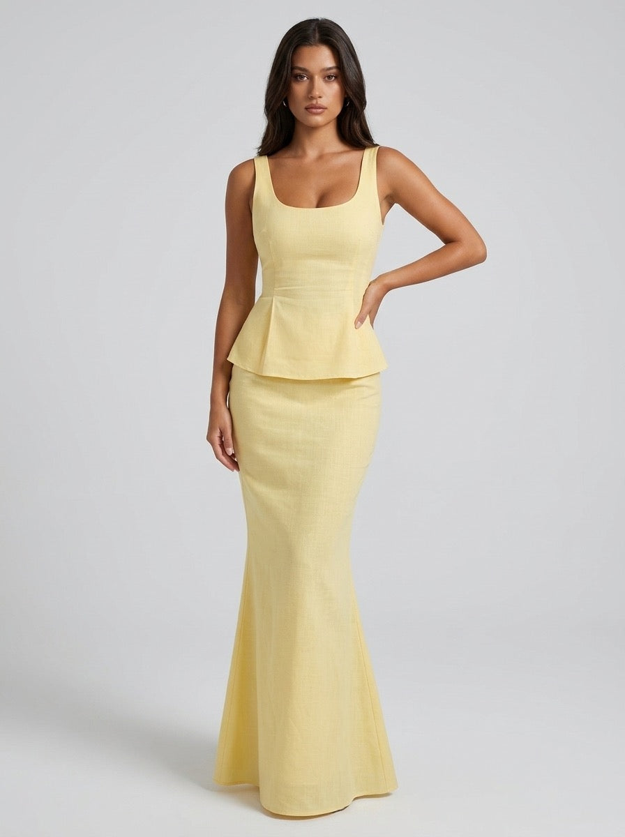 Evelina Scoop-Neck Tank and Fishtail Maxi Skirt Two-Piece Set on model