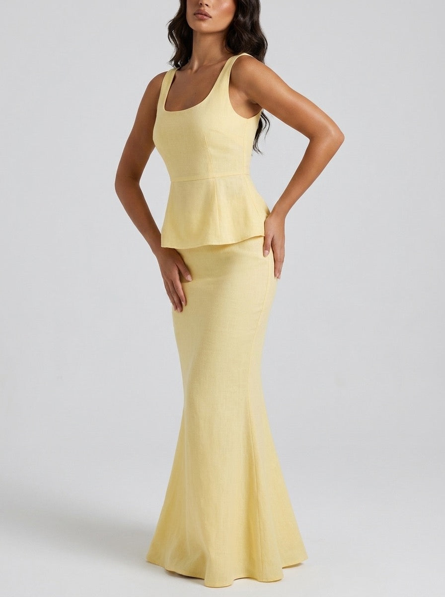 Evelina Scoop-Neck Tank and Fishtail Maxi Skirt Two-Piece Set on model