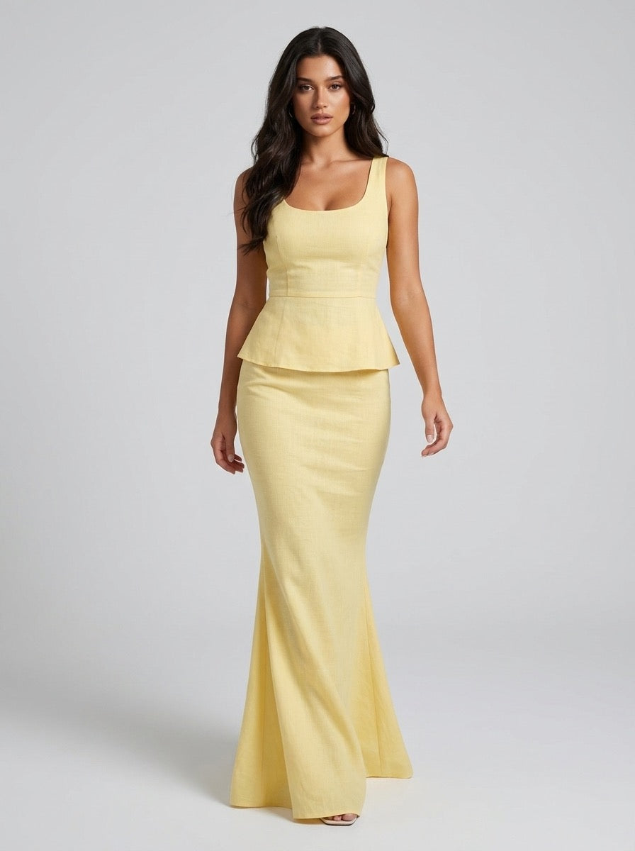 Evelina Scoop-Neck Tank and Fishtail Maxi Skirt Two-Piece Set on model