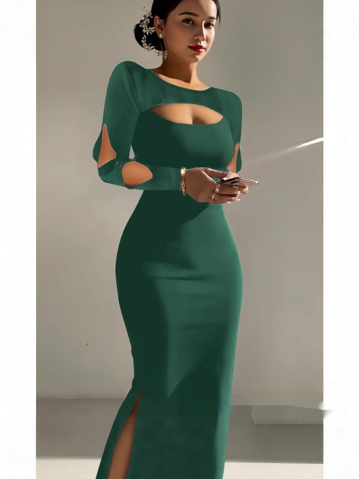 Mietta Cutout-Sleeve Bodycon Midi Dress