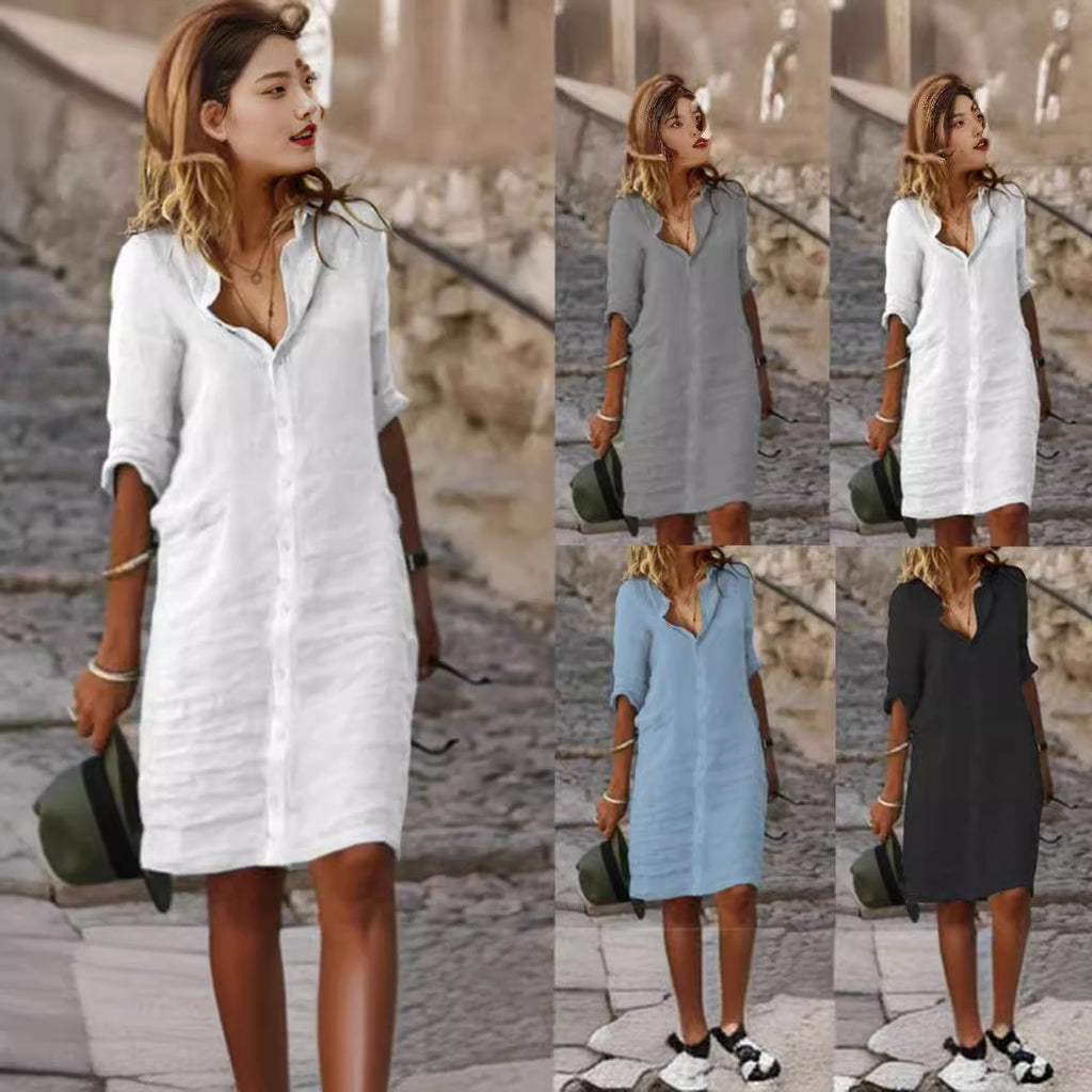 Savina Cotton-Linen Shirt Dress