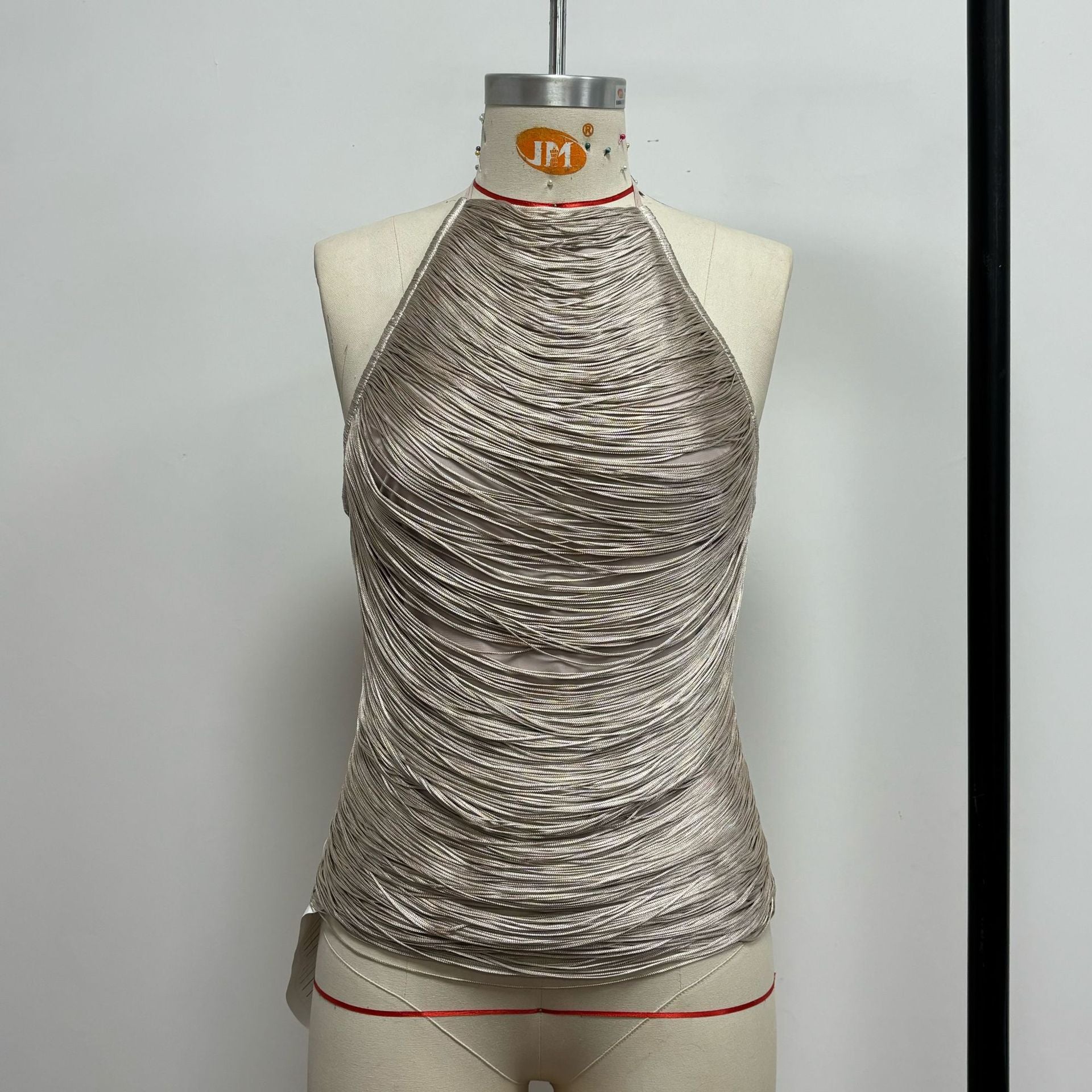Estella Metallic Fringe Halter Top