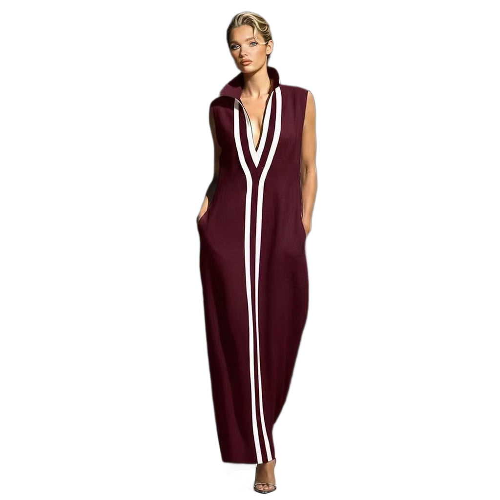 Egle Colorblock Contrast-Stripe Ribbed Maxi Dress
