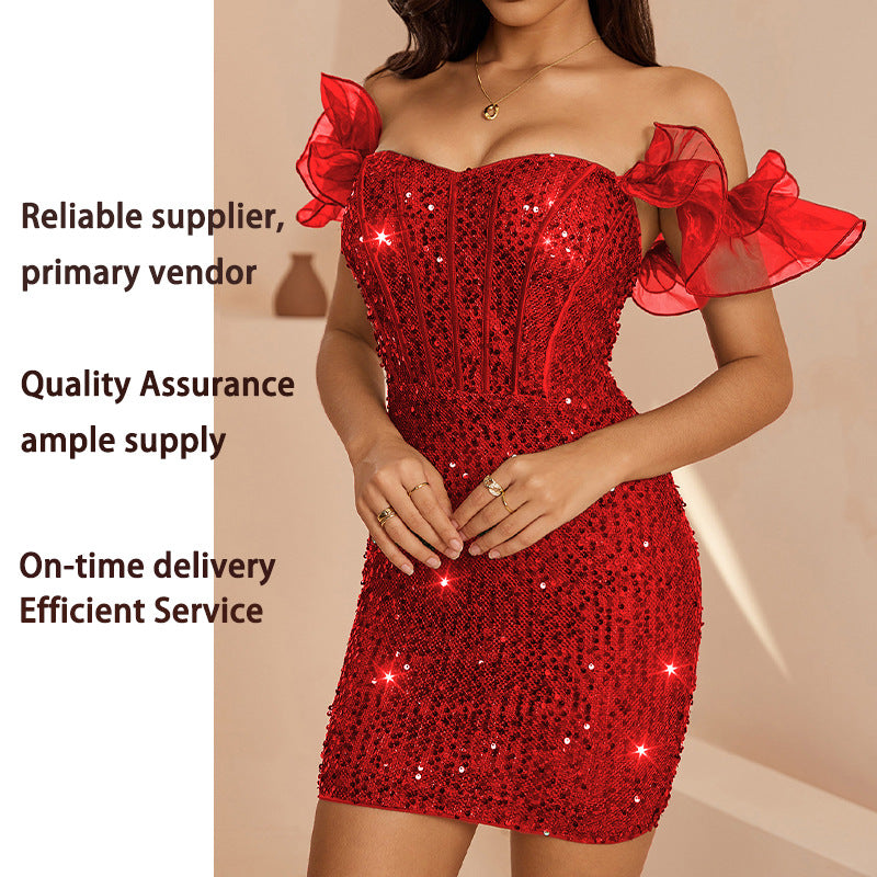 Cristina Emerald Sequin Off-Shoulder Bodycon Mini Dress