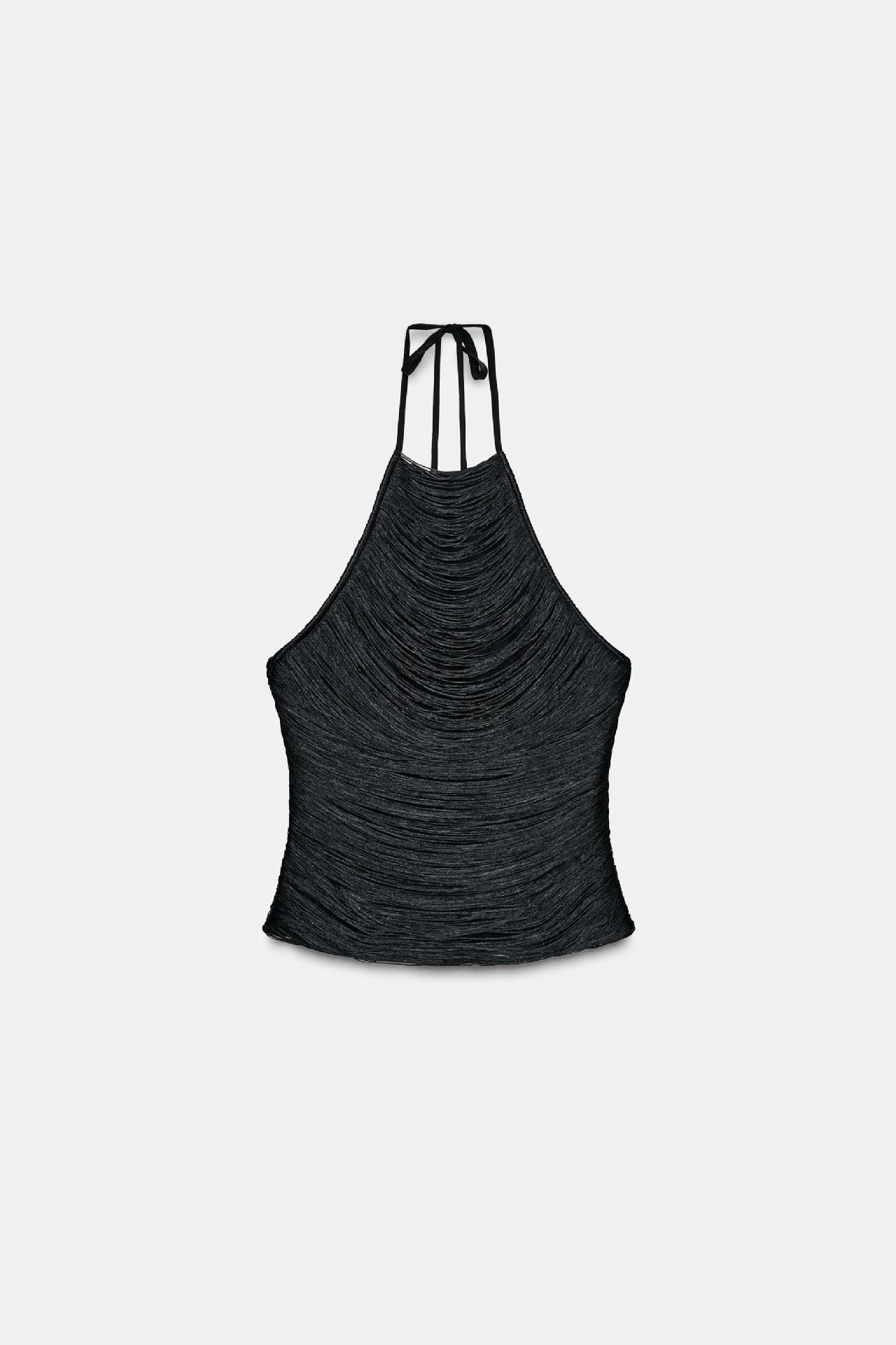 Estella Metallic Fringe Halter Top