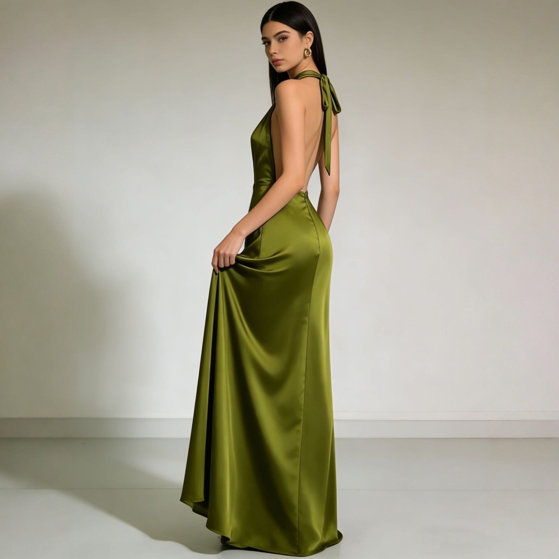 Liora Satin Cowl-Neck Backless Maxi Gown