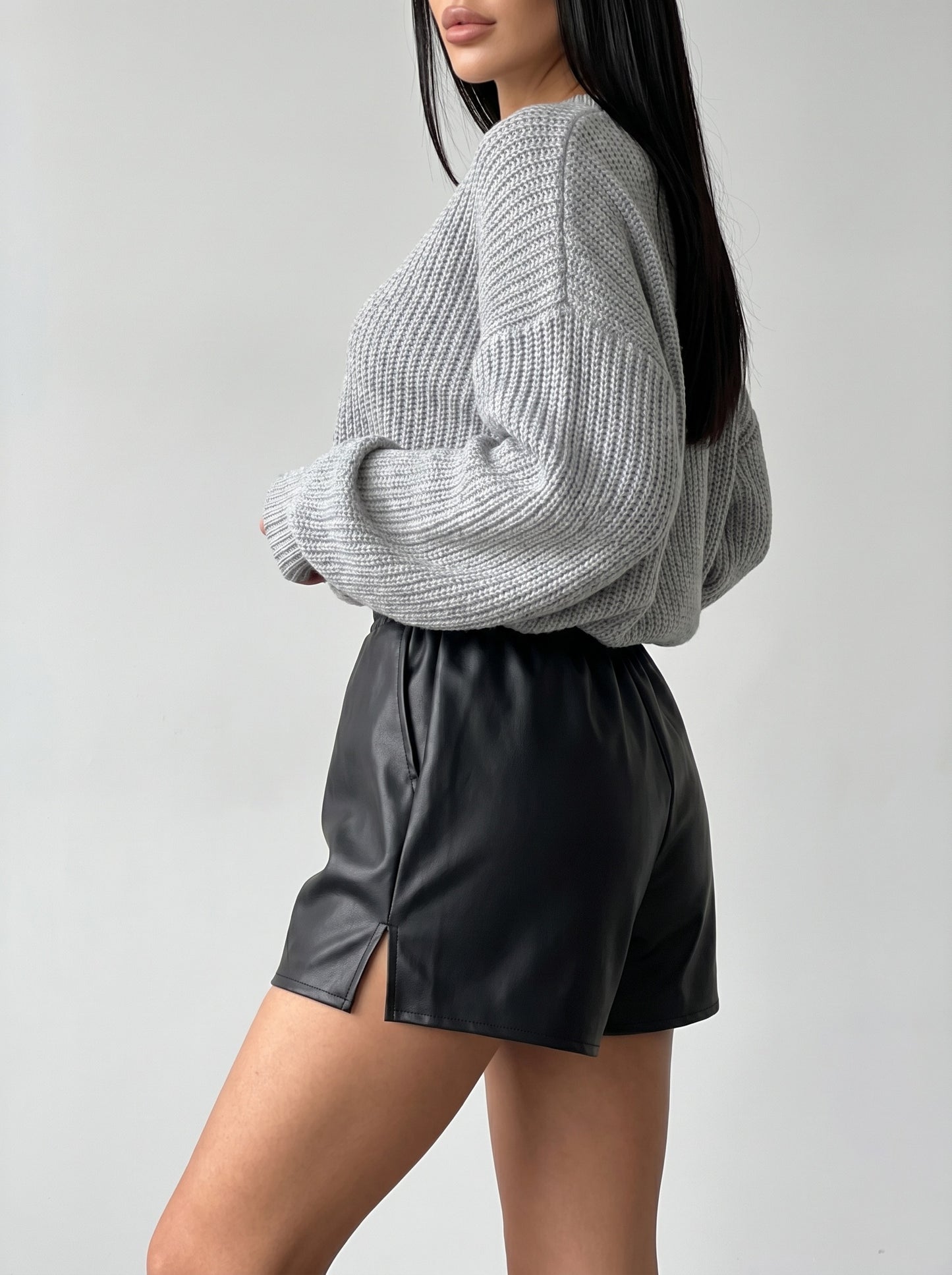 Fabia Faux Leather Short on model