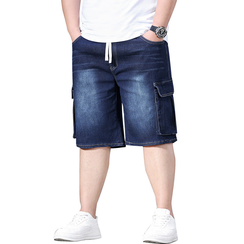 Vincenza Elastic-Cord Cargo Denim Shorts