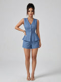 Faustina Peplum Blazer Vest and Tailored Shorts Two-Piece Set on model