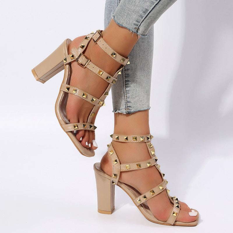 Aurelia Studded Gladiator Block-Heel Sandals