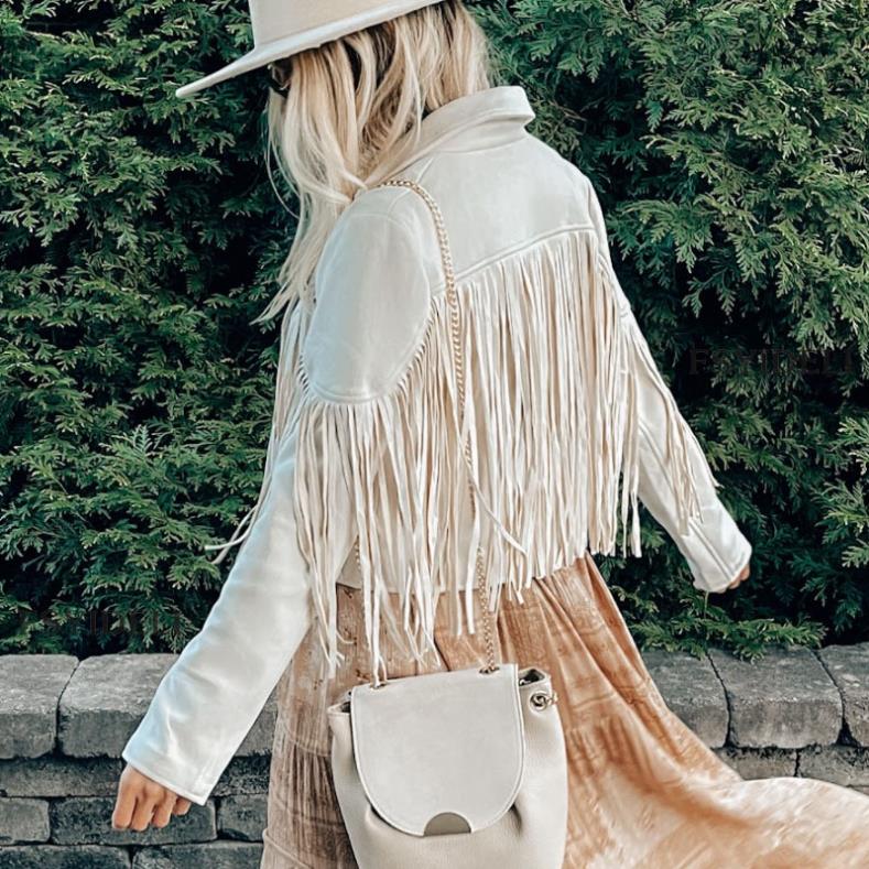 Maristella Fringe Faux Suede Moto Jacket