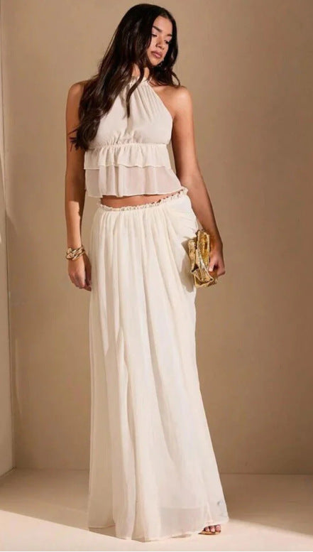 Tullia Halter Ruffle Crop Top & Maxi Skirt Set