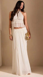 Carmelina Halter Ruffle Crop Top and Maxi Skirt Two-Piece Set
