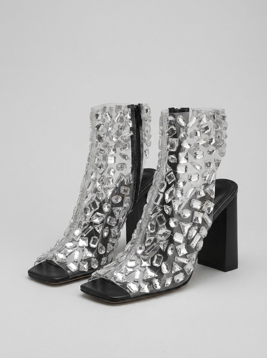 Felicita Crystal Embellished Heeled Sandals on model