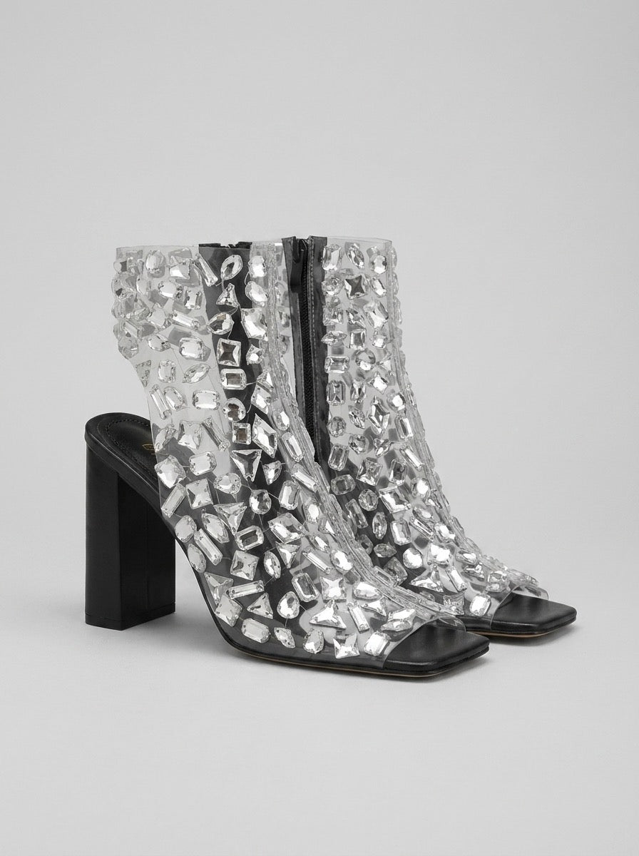 Felicita Crystal Embellished Heeled Sandals on model