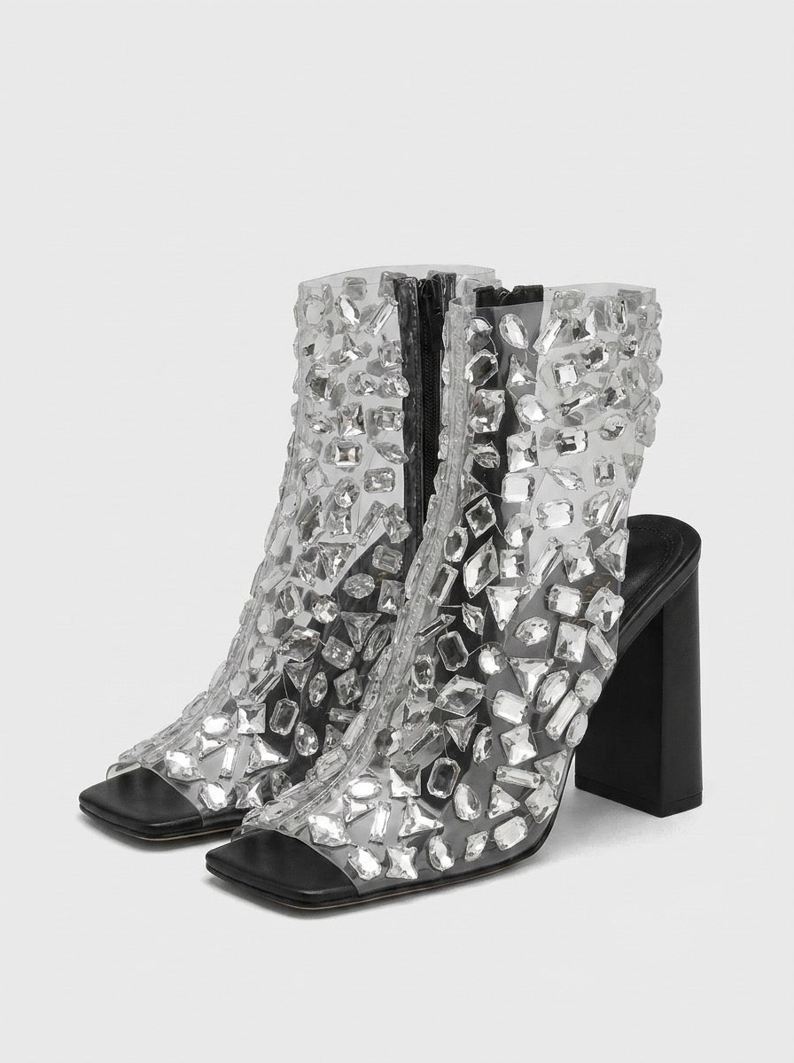 Felicita Crystal Embellished Heeled Sandals on model