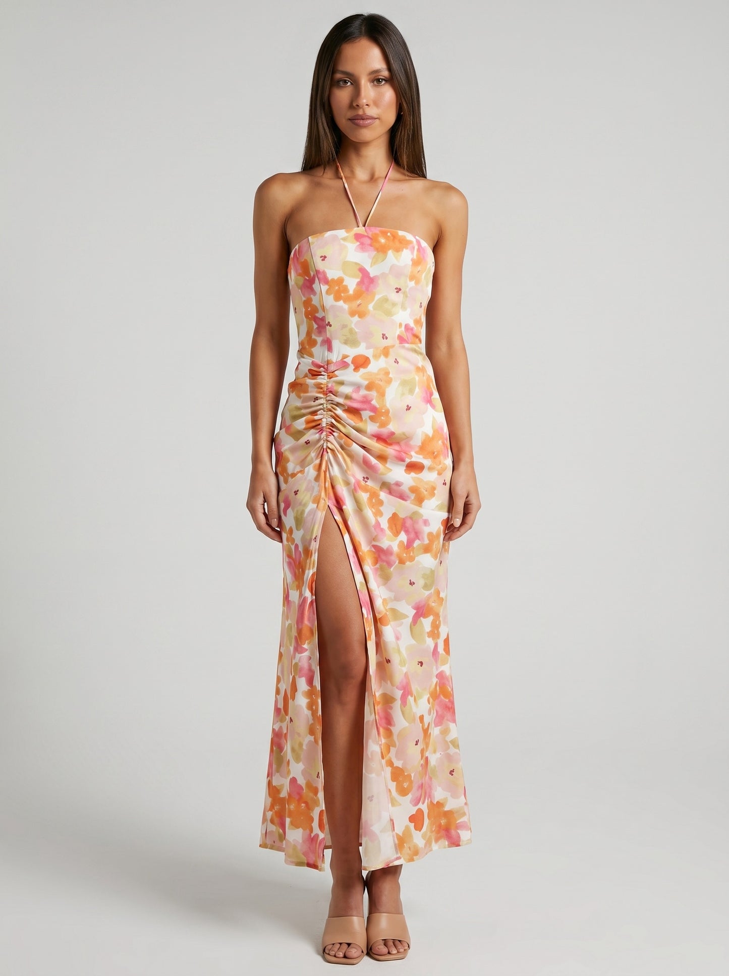 Fiamma Floral Twist-Front Maxi Dress on model