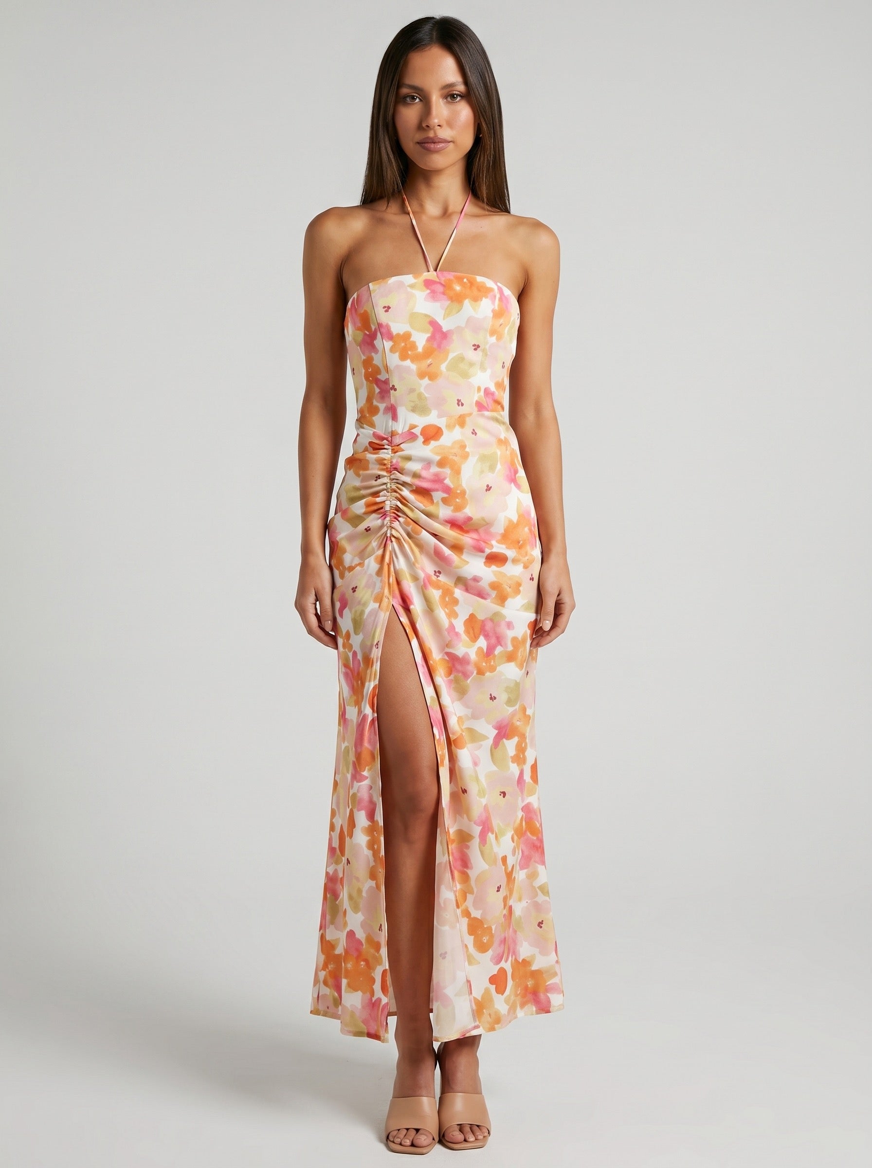 Fiamma Floral Twist-Front Maxi Dress on model